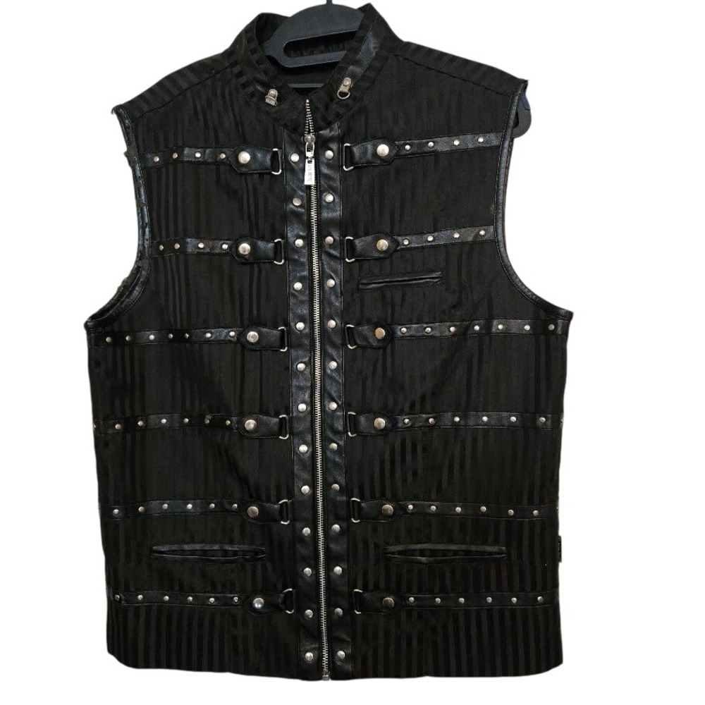 Vintage Goth Men's Studded Vest & D Ring Pants 2 Pc Set Sz L READ DESC - Picture 2 of 13